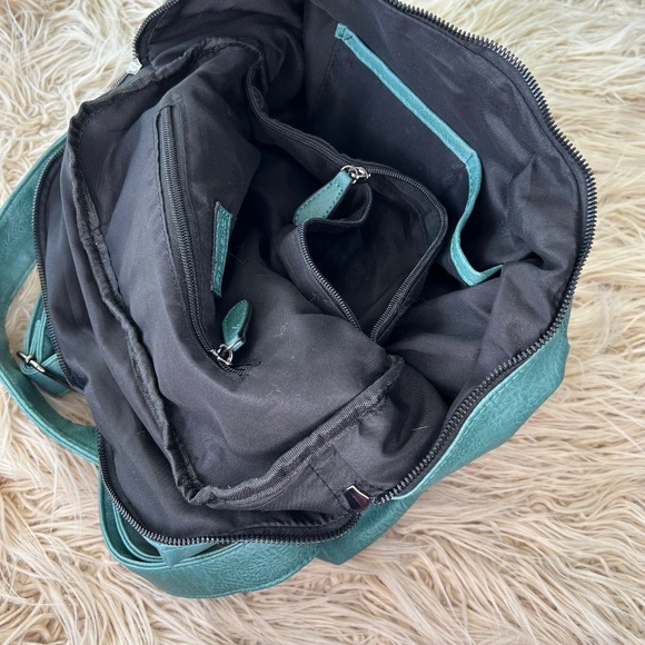 ROULENS  Green Faux Leather Backpack Bag or purse with lots of zipper pockets main image 9